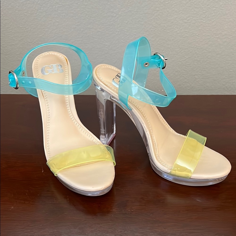 Gianni Bini Women's Clear / Transparent Heels - Blue and Yellow